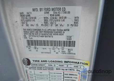 2011 Ford F-150 Xlt from USA, damaged, VIN 1FTFW1ET4BFB57872